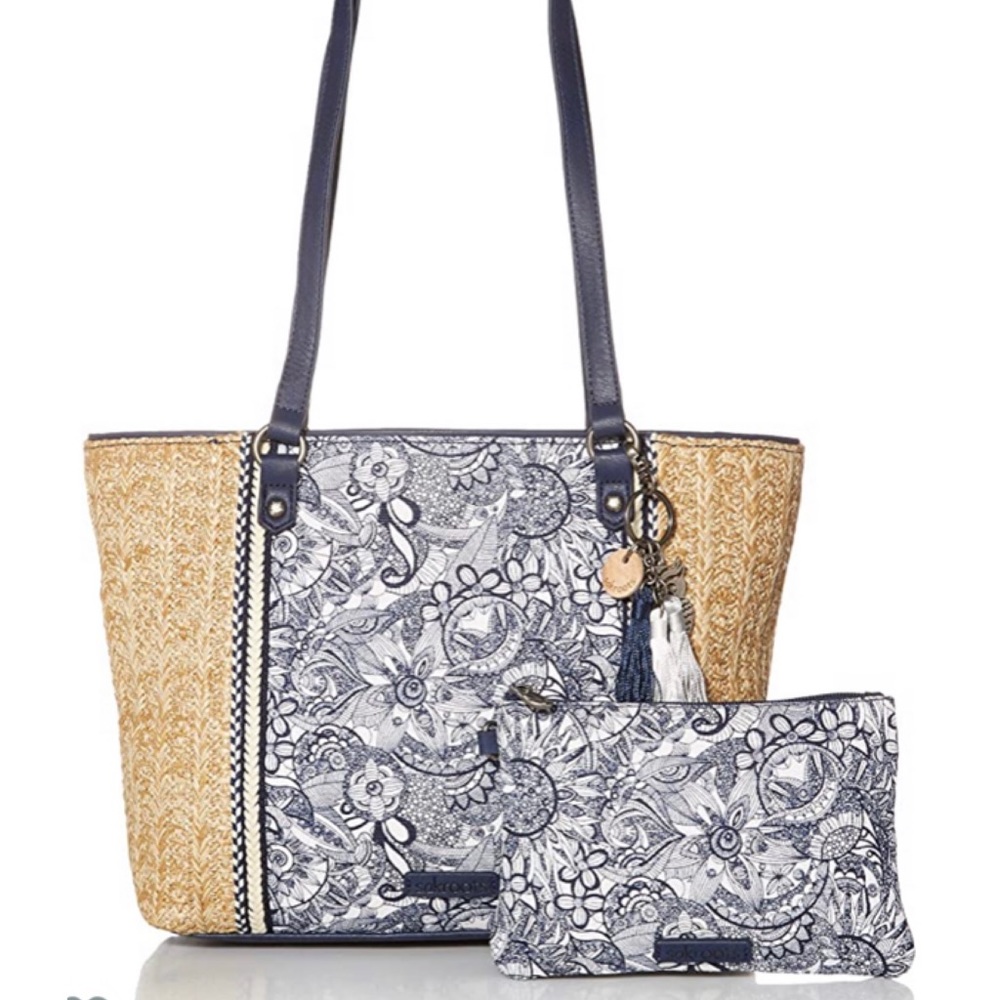 Sakroots Meadow Medium Straw Tote with makeup bag